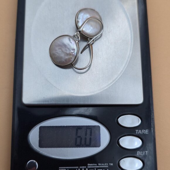 Sterling Silver Large Genuine Round Pearl Dangle Earrings A5390 - Picture 6 of 6